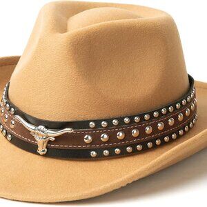 Western Felt Cowboy Cowgirl Hat Wide Brim Belt Buckle for Women Men Stylish
